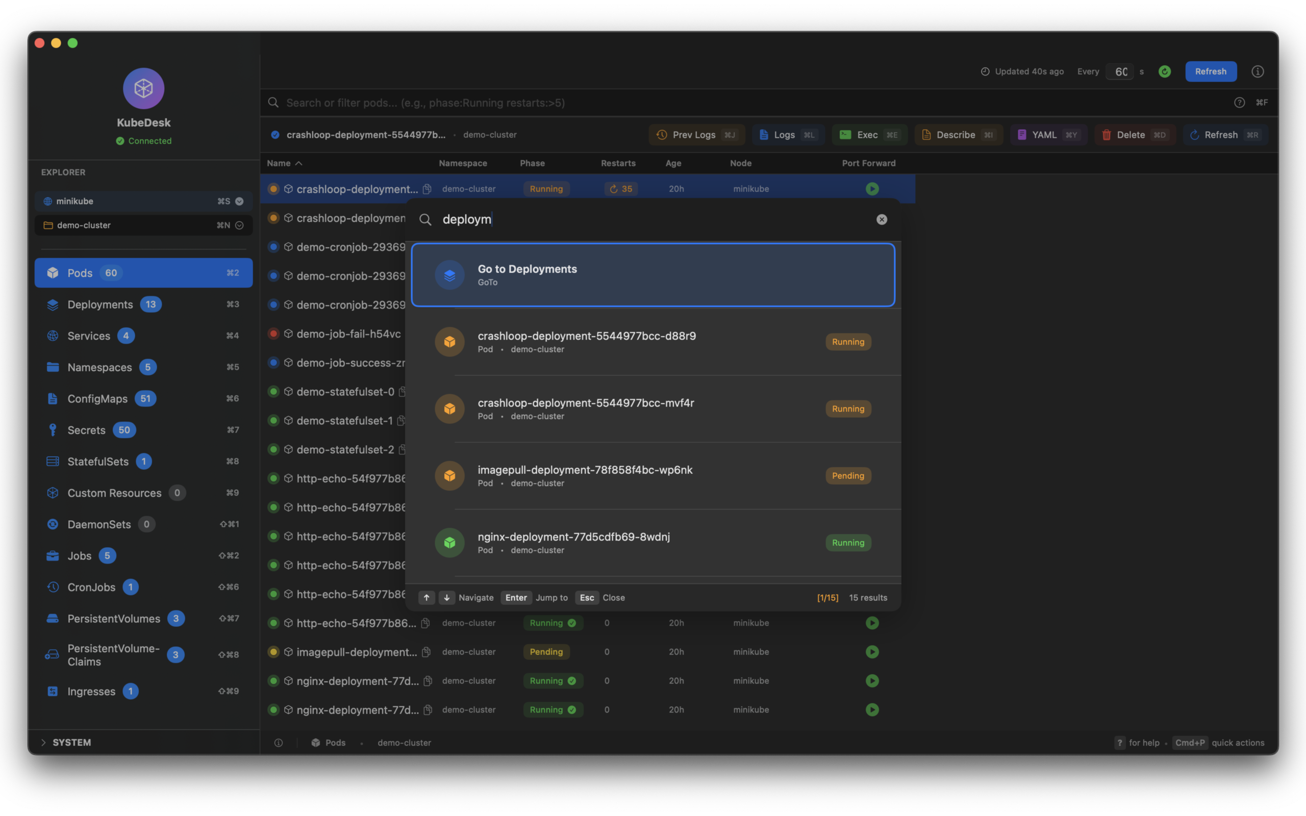 KubeDesk Command Palette